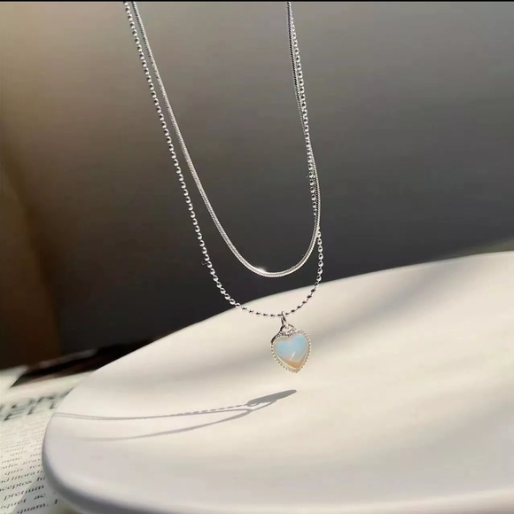 Layered Silver Heart Pendant Necklace - Picture 2 of 3